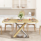 47.25 "-63" Dining Table, Original Wood Color, Seating 4-6 People, Retractable Table, Cross Metal Base and Stainless Steel Tubing(Natural)