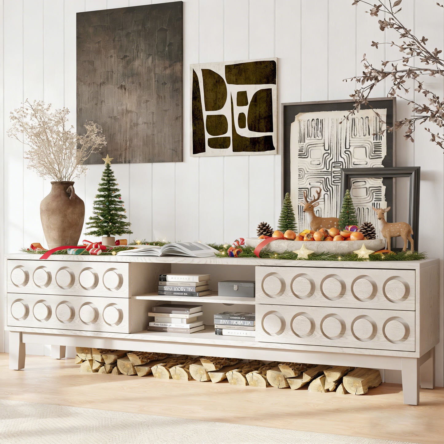 Modern White TV Console - Storage & Cable Management