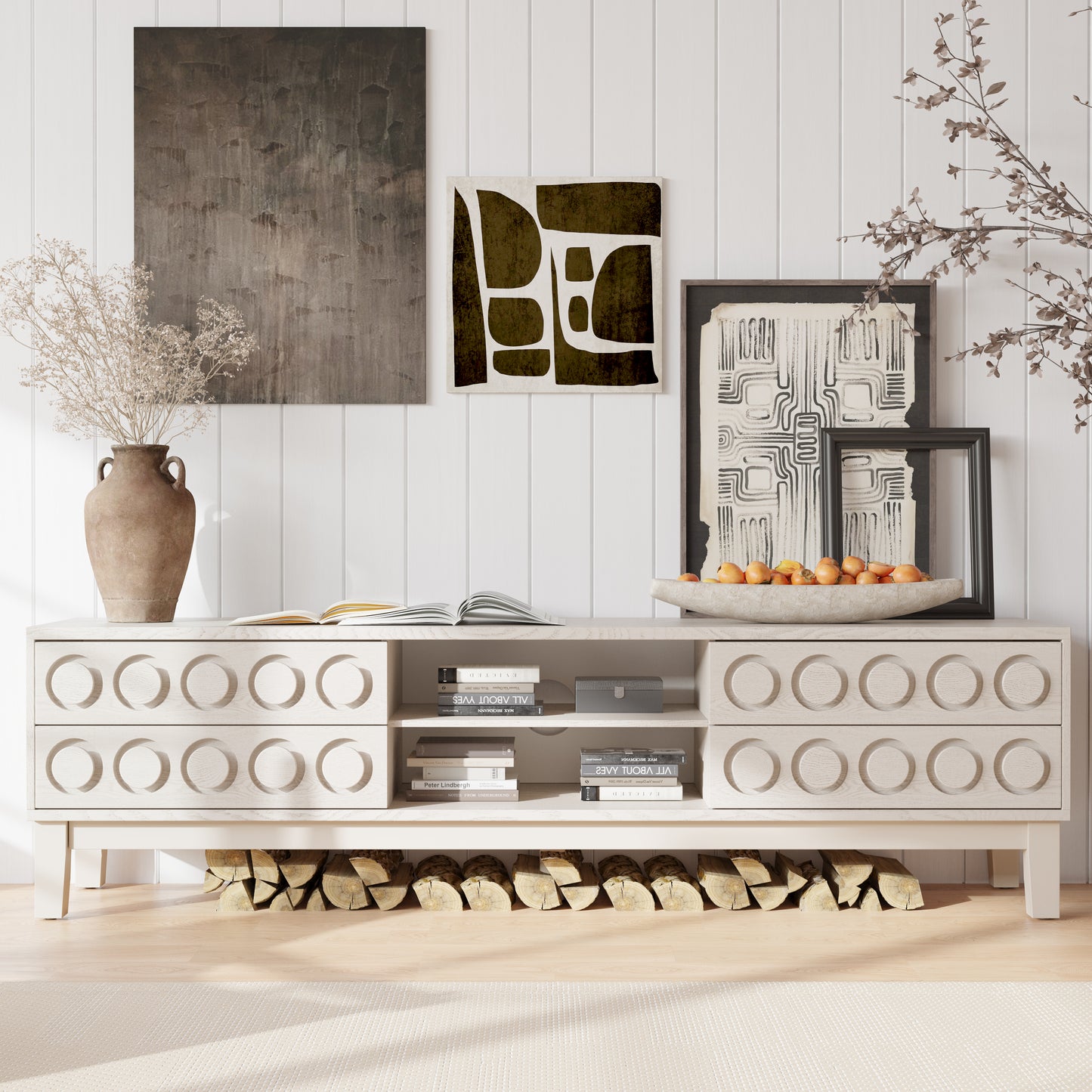 Modern White TV Console - Storage & Cable Management