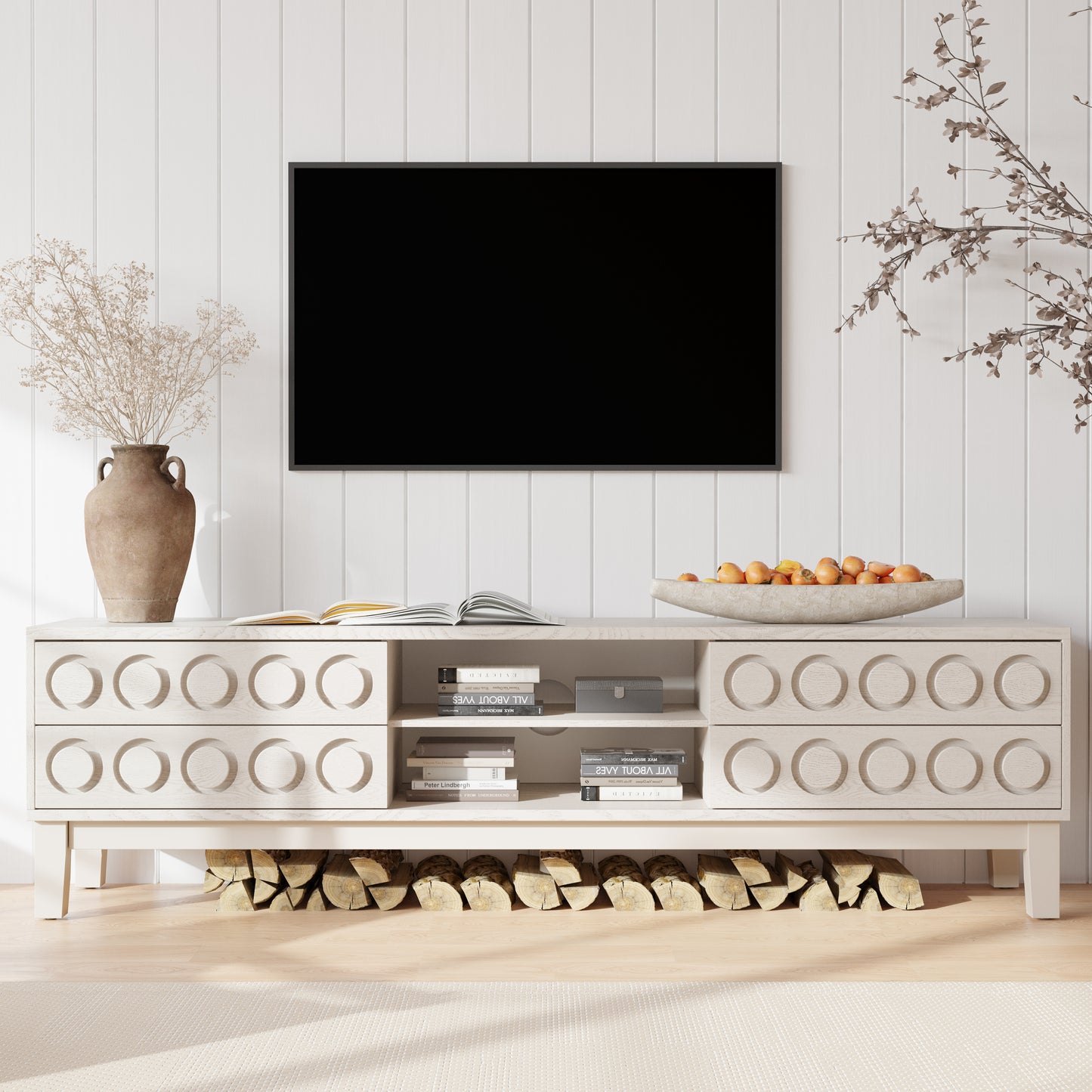 Modern White TV Console - Storage & Cable Management