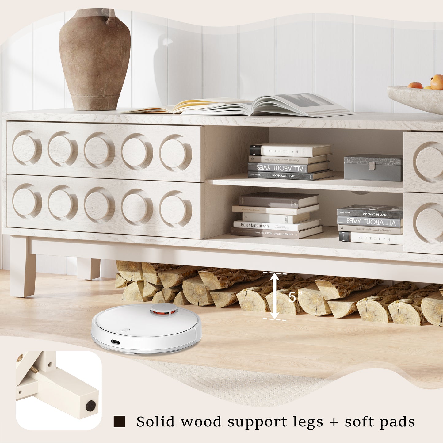Modern White TV Console - Storage & Cable Management
