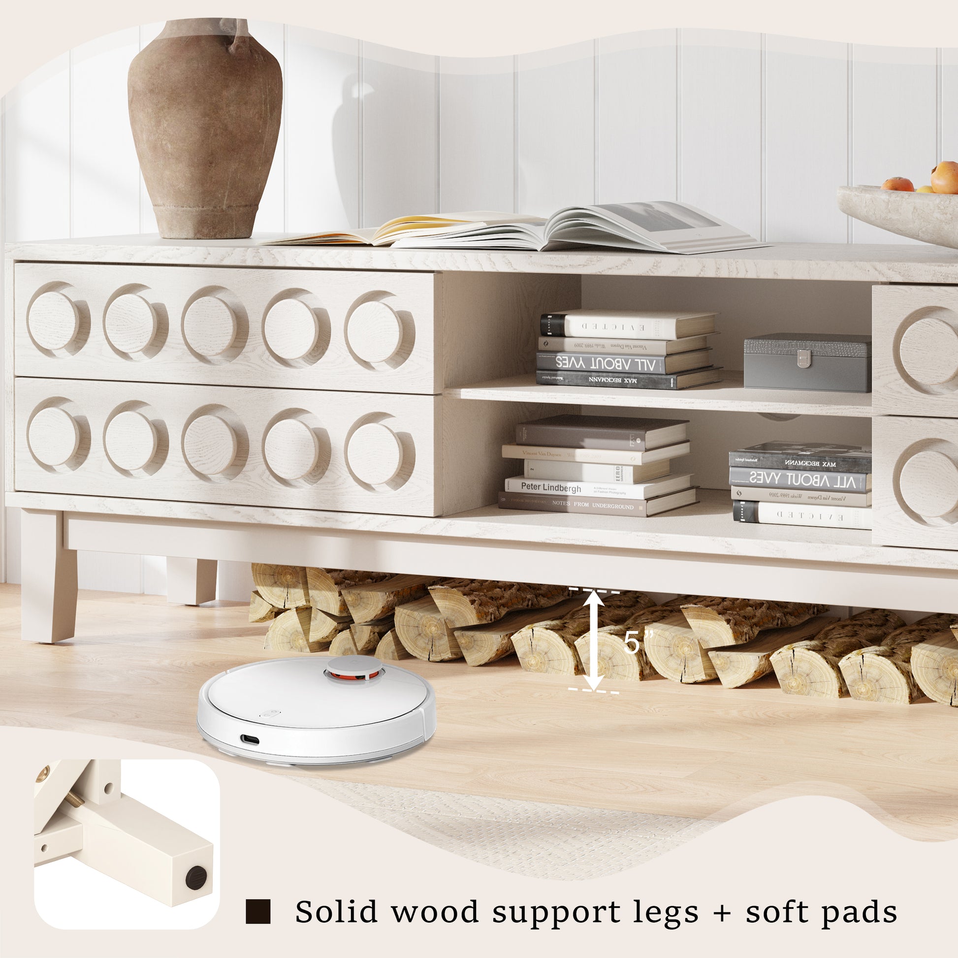 Modern White TV Console - Storage & Cable Management