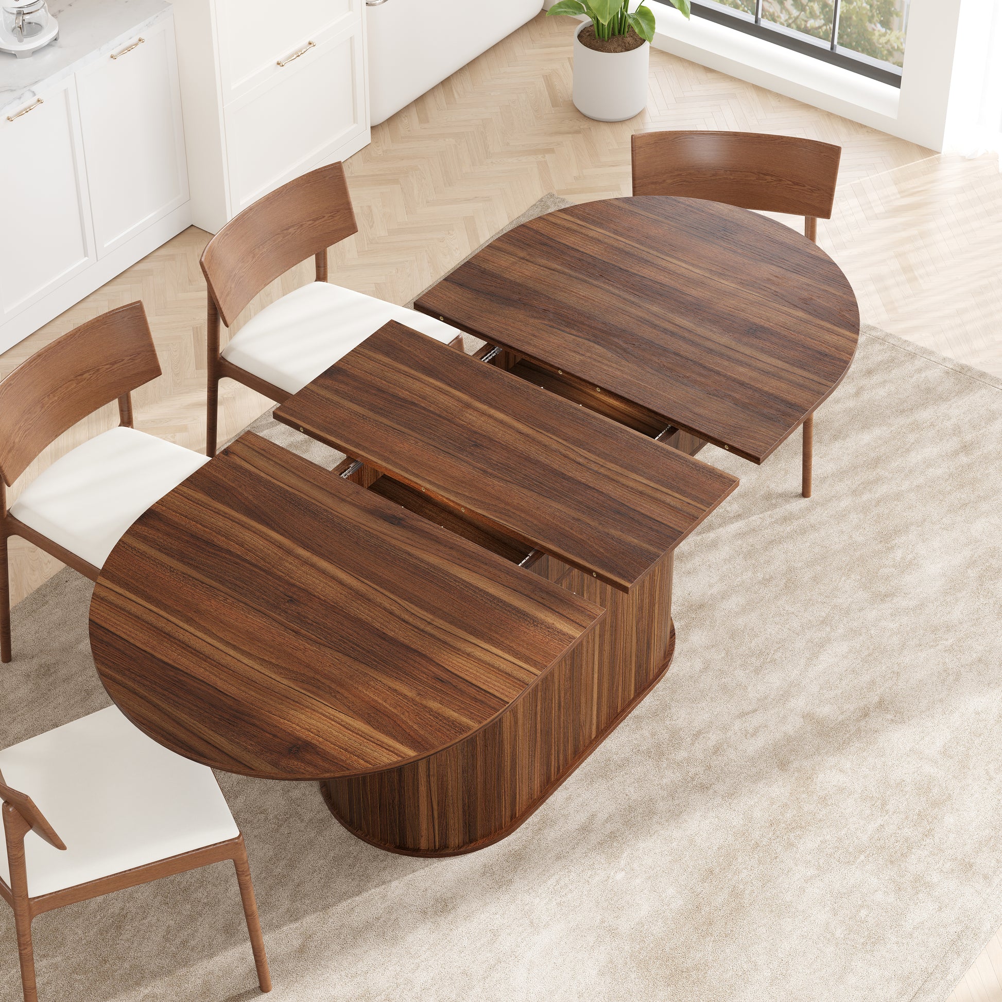 6-Person Walnut Extendable Dining Table - Modern Arc Shape