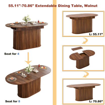 6-Person Walnut Extendable Dining Table - Modern Arc Shape