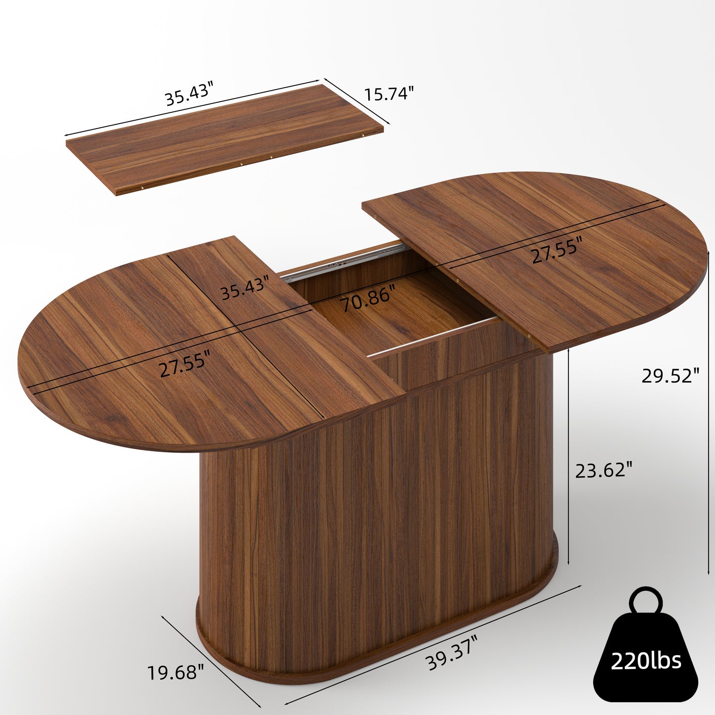 6-Person Walnut Extendable Dining Table - Modern Arc Shape