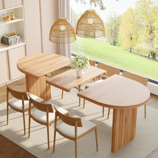 55.12"-70.87"Modern Extendable Dining Table with removable extension leaves,Mid-century modern style home table,Suitable for dining rooms, kitchens, and living rooms,Natural Walnut
