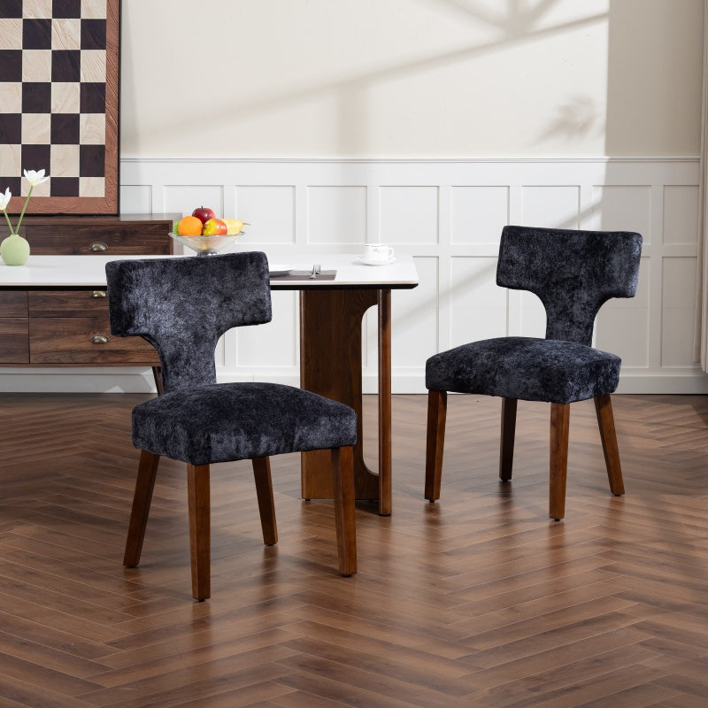 Mid Century Modern Dining Chairs Set of 2, Solid Wood Gray Seats
