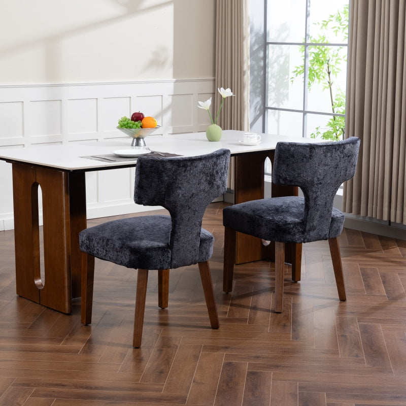 Mid Century Modern Dining Chairs Set of 2, Solid Wood Gray Seats