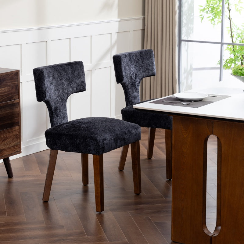 Mid Century Modern Dining Chairs Set of 2, Solid Wood Gray Seats