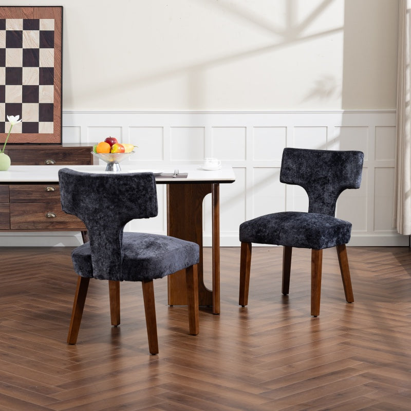 Mid Century Modern Dining Chairs Set of 2, Solid Wood Gray Seats