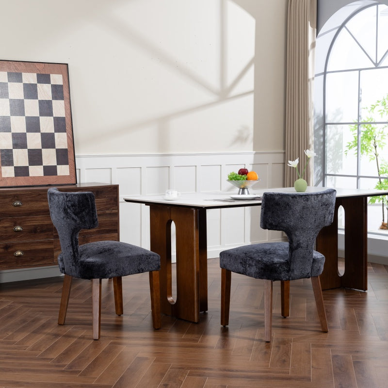 Mid Century Modern Dining Chairs Set of 2, Solid Wood Gray Seats