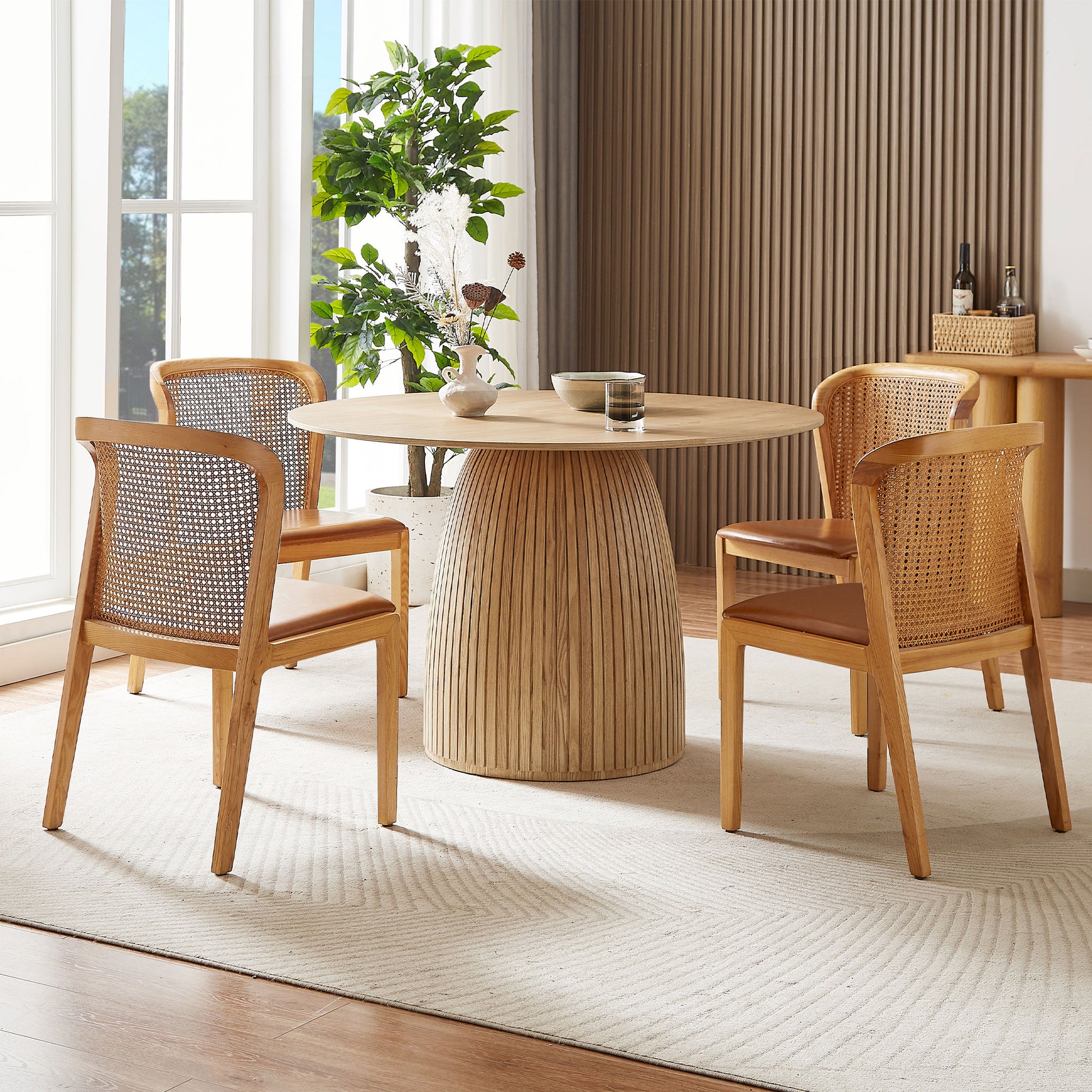 Round Dining Table - Oak MDF Kitchen Table 47.24" for Dining Room