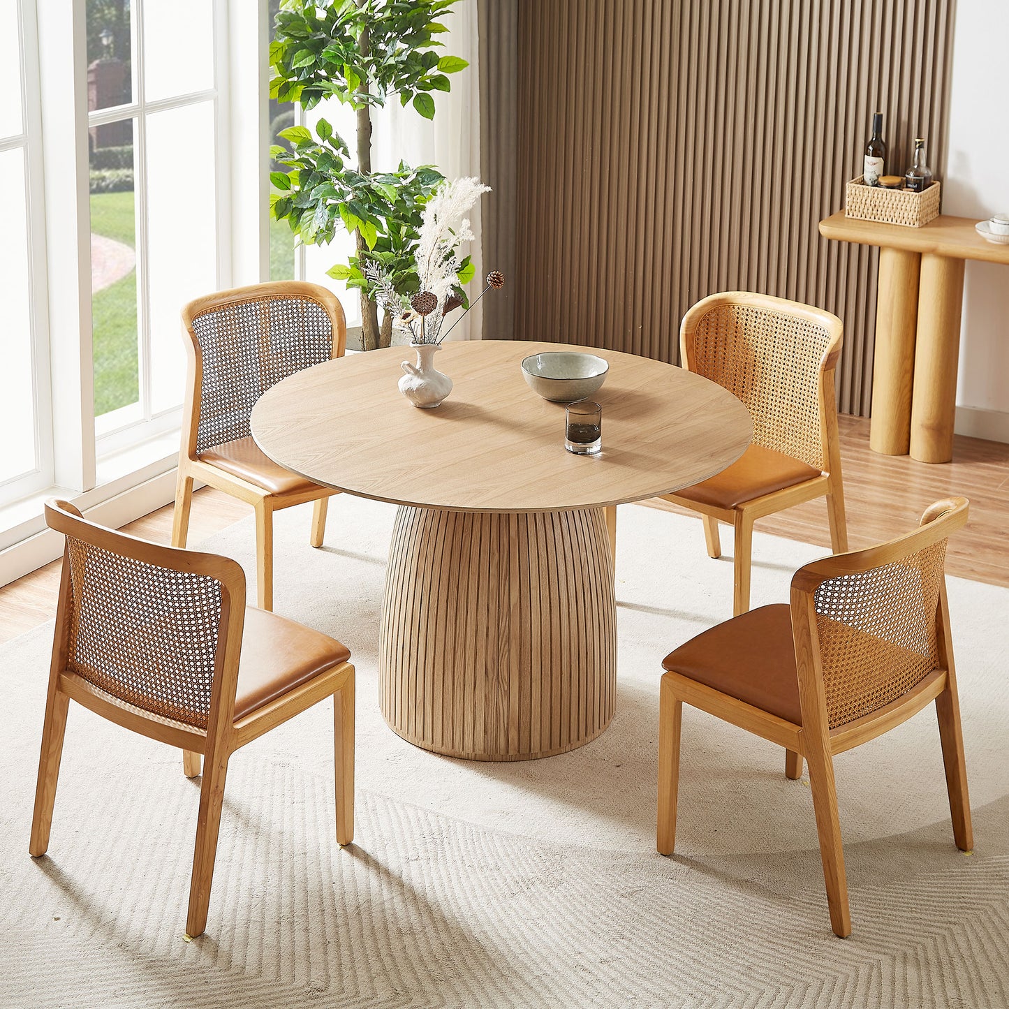Round Dining Table - Oak MDF Kitchen Table 47.24" for Dining Room
