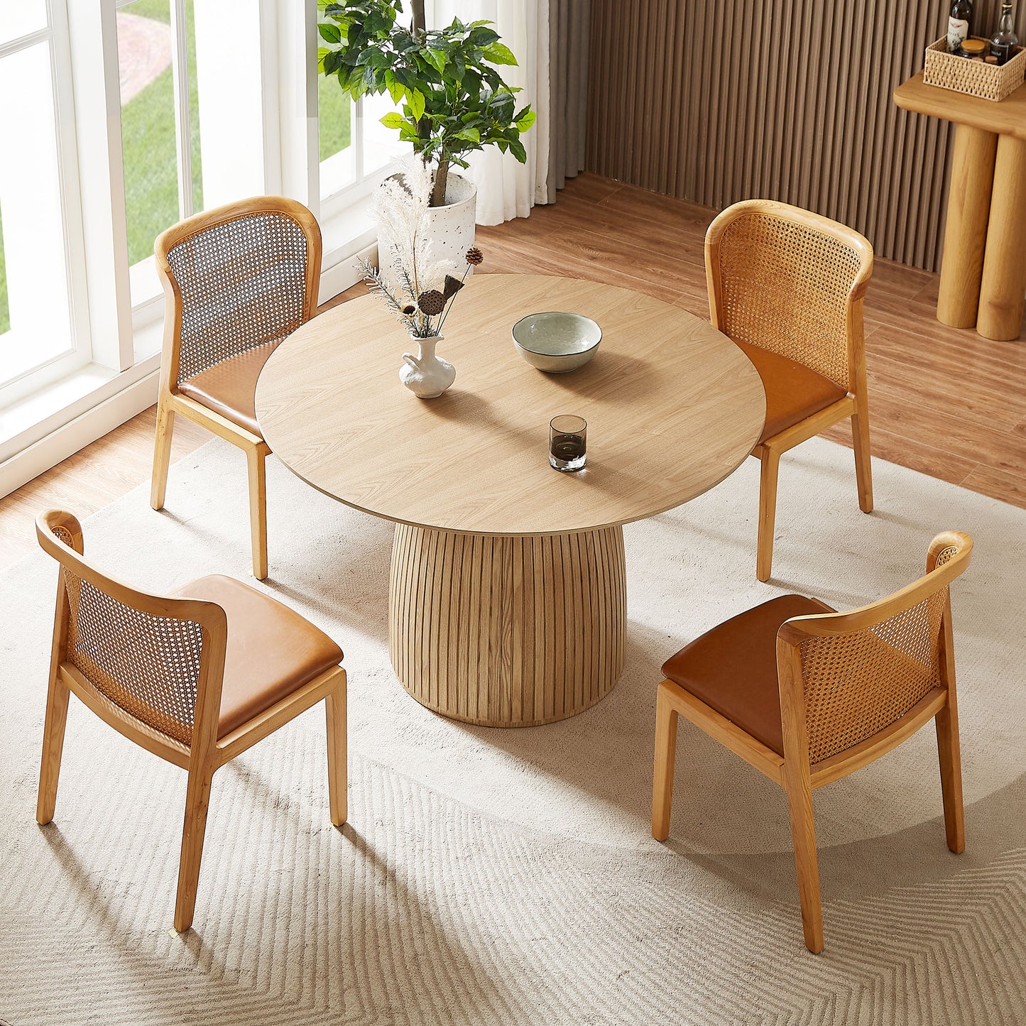 Round Dining Table - Oak MDF Kitchen Table 47.24" for Dining Room