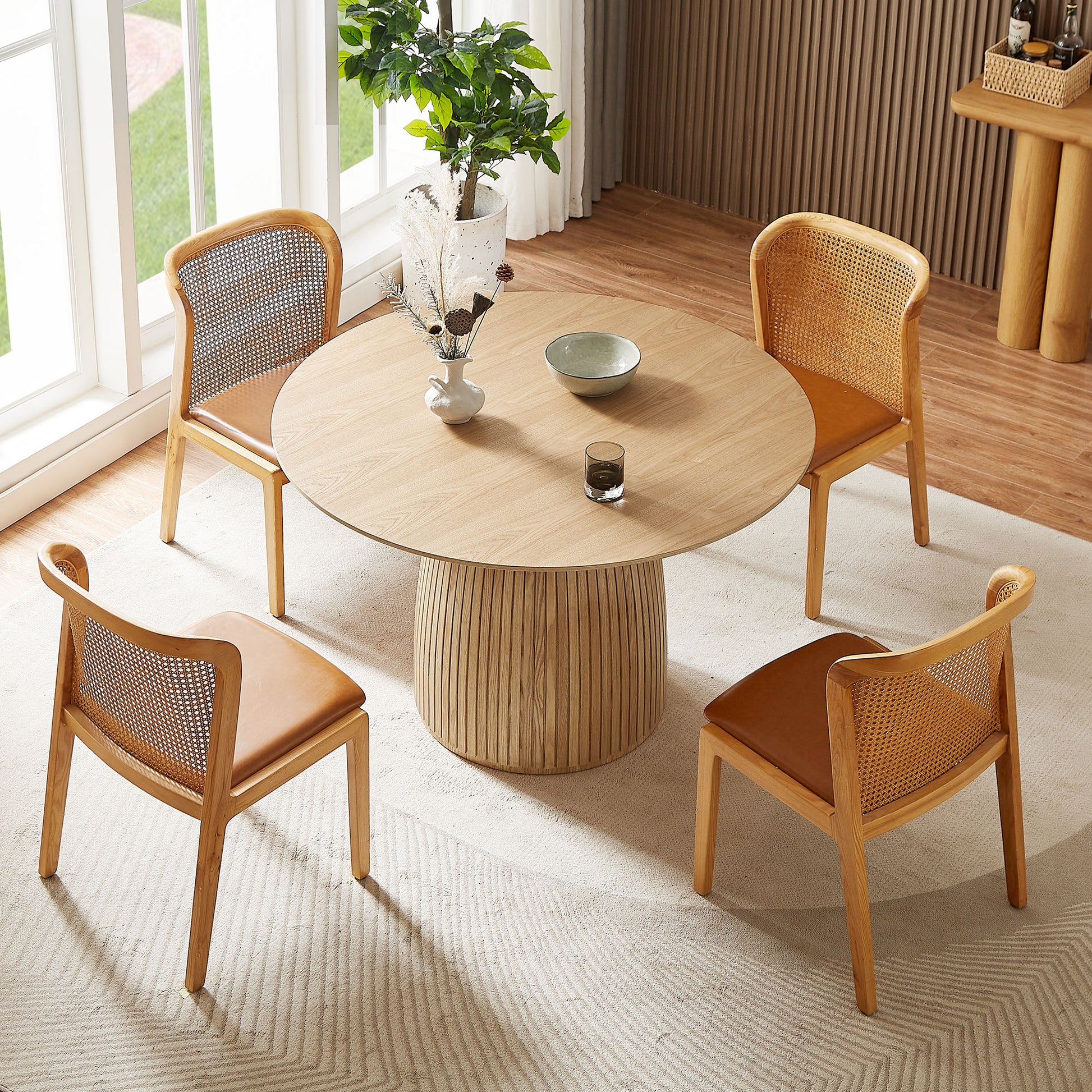 Round Dining Table - Oak MDF Kitchen Table 47.24" for Dining Room