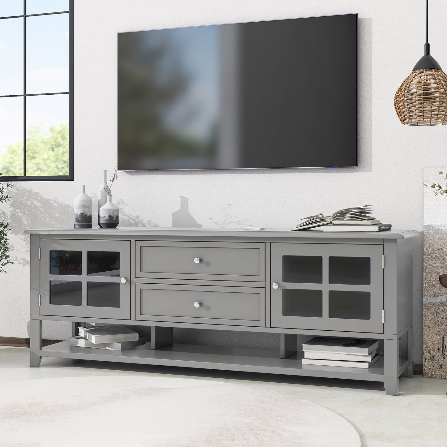 Grey MDF TV Stand - 50-59 Inch TV Storage for Living Room