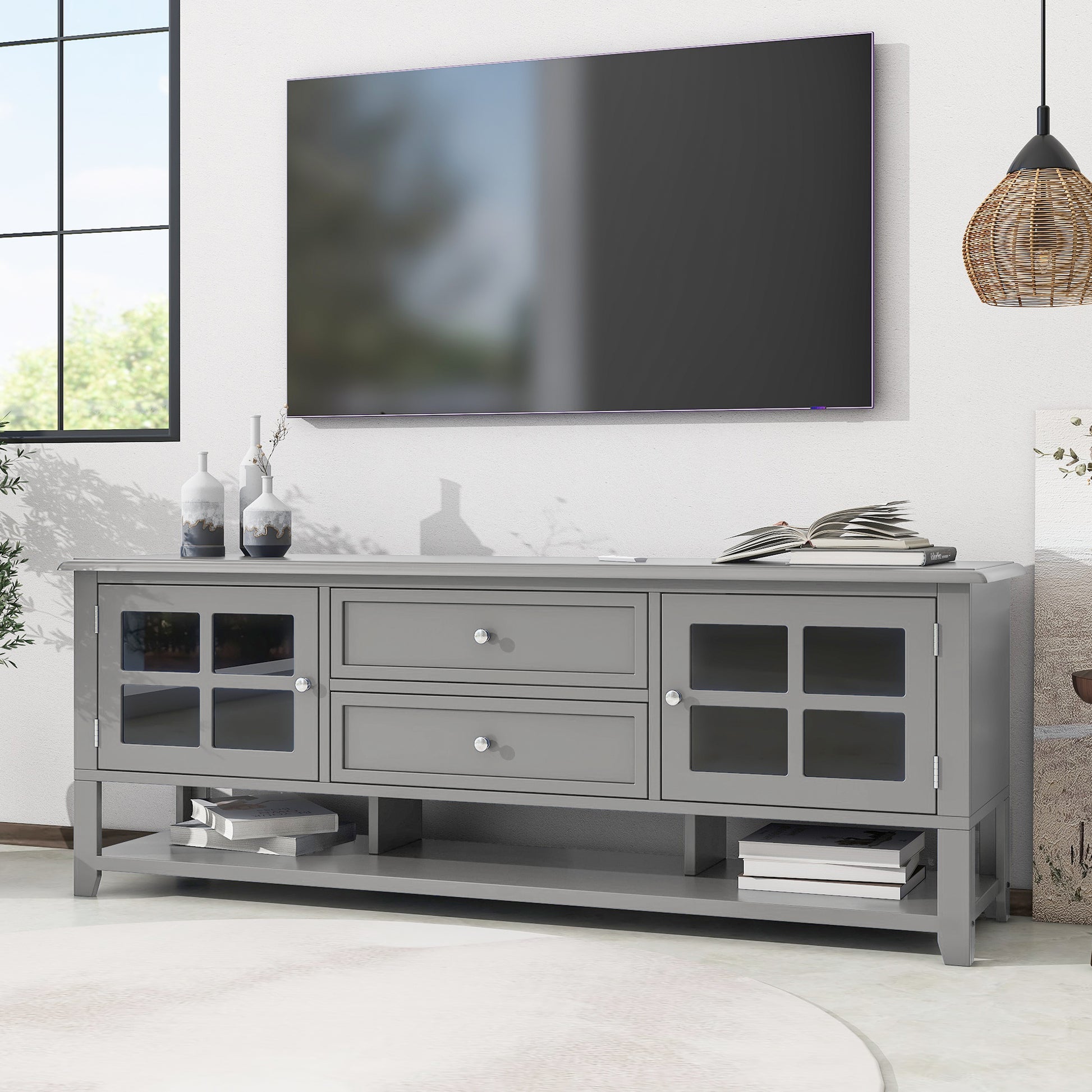 Grey MDF TV Stand - 50-59 Inch TV Storage for Living Room