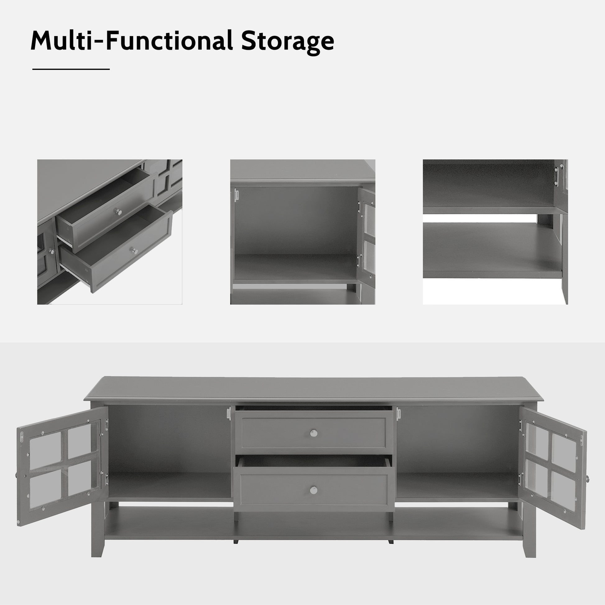 Grey MDF TV Stand - 50-59 Inch TV Storage for Living Room