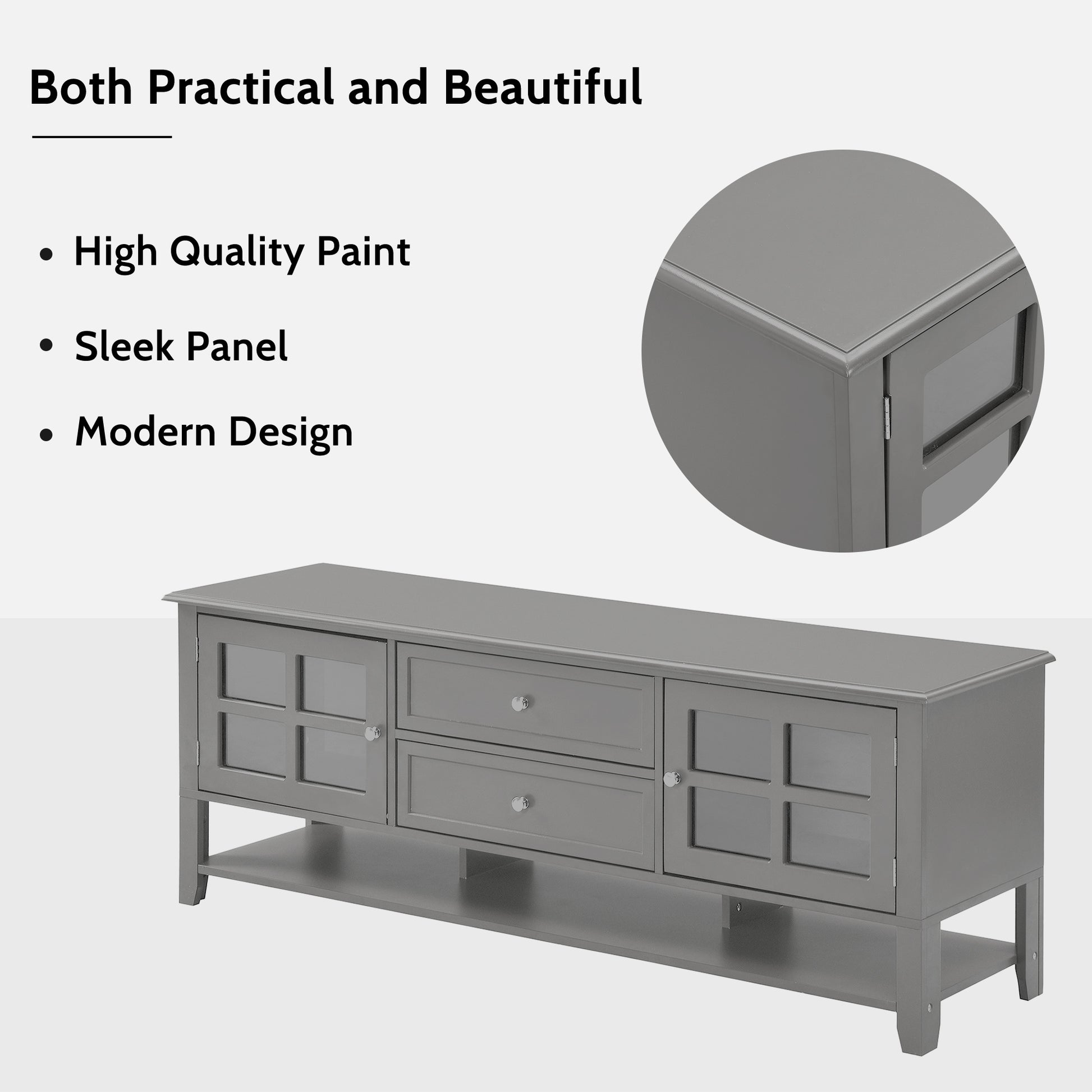 Grey MDF TV Stand - 50-59 Inch TV Storage for Living Room