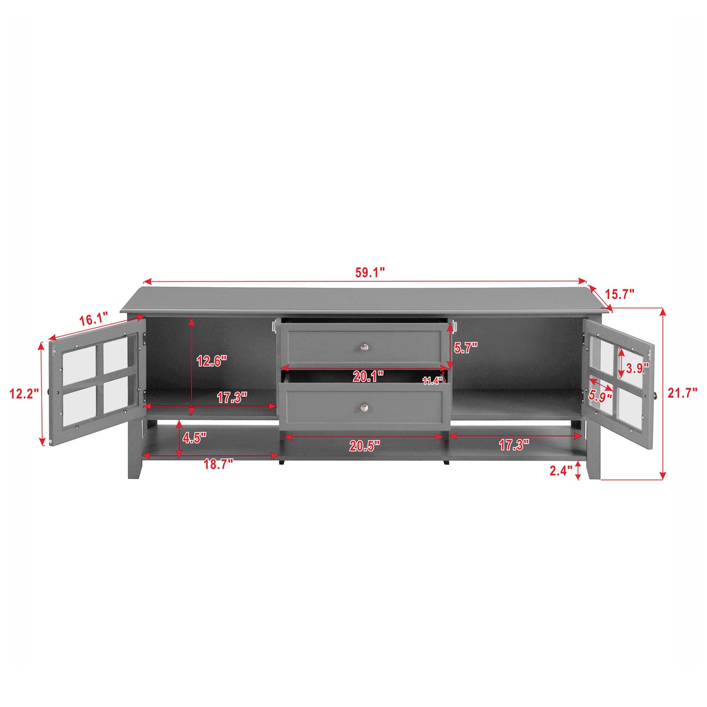 Grey MDF TV Stand - 50-59 Inch TV Storage for Living Room