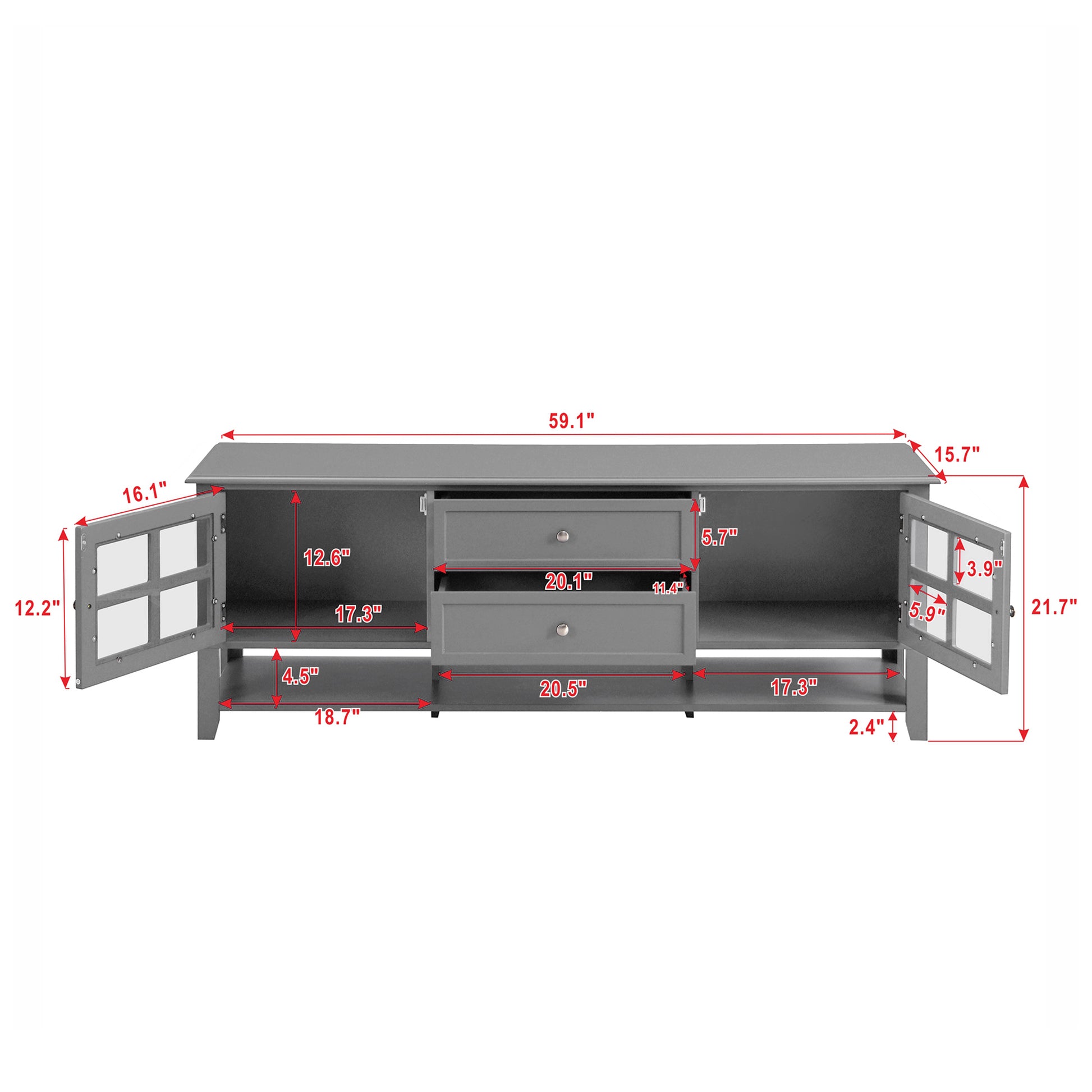 Grey MDF TV Stand - 50-59 Inch TV Storage for Living Room
