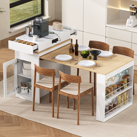Extendable Dining Table with Storage - Creamy White