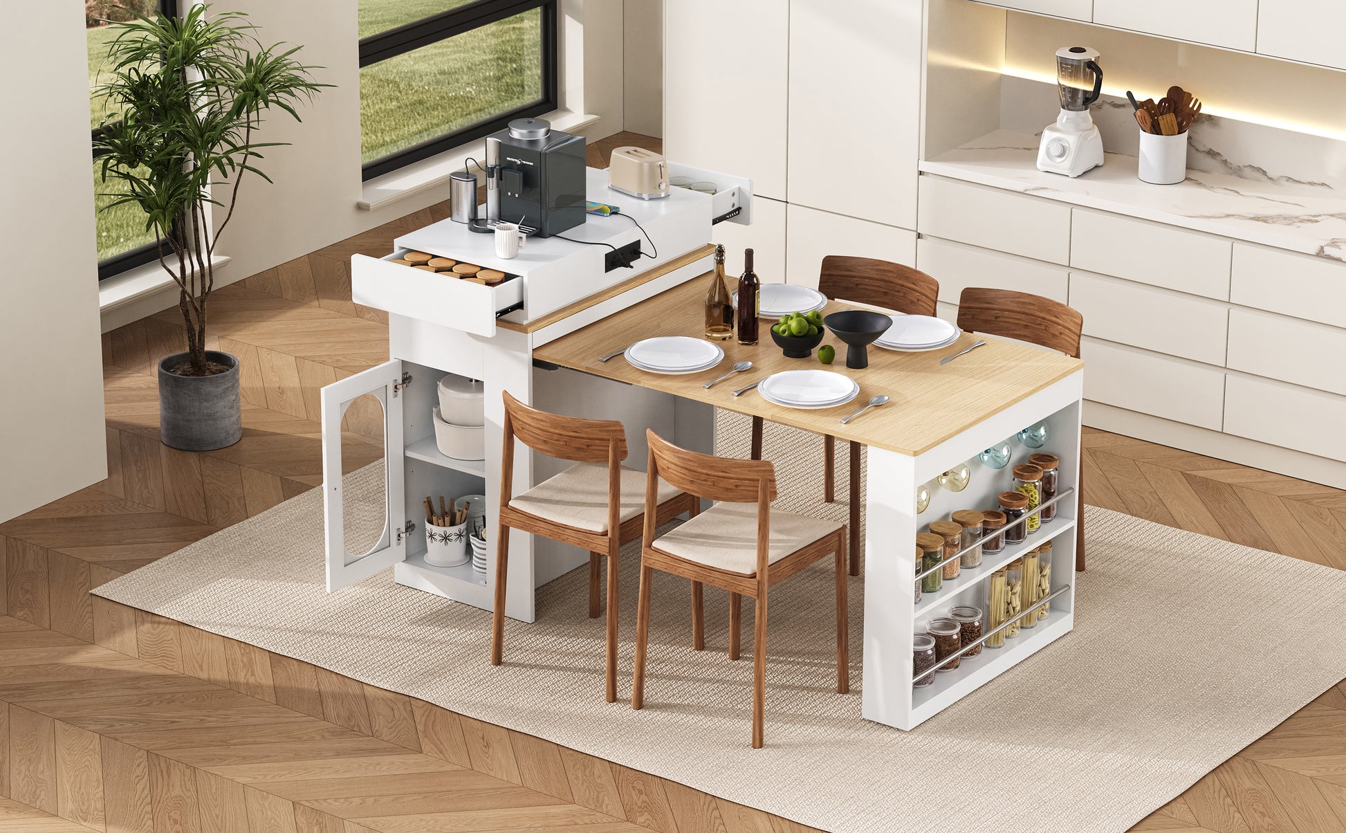 Extendable Dining Table with Storage - Creamy White