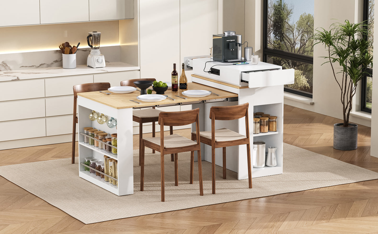 Extendable Dining Table with Storage - Creamy White