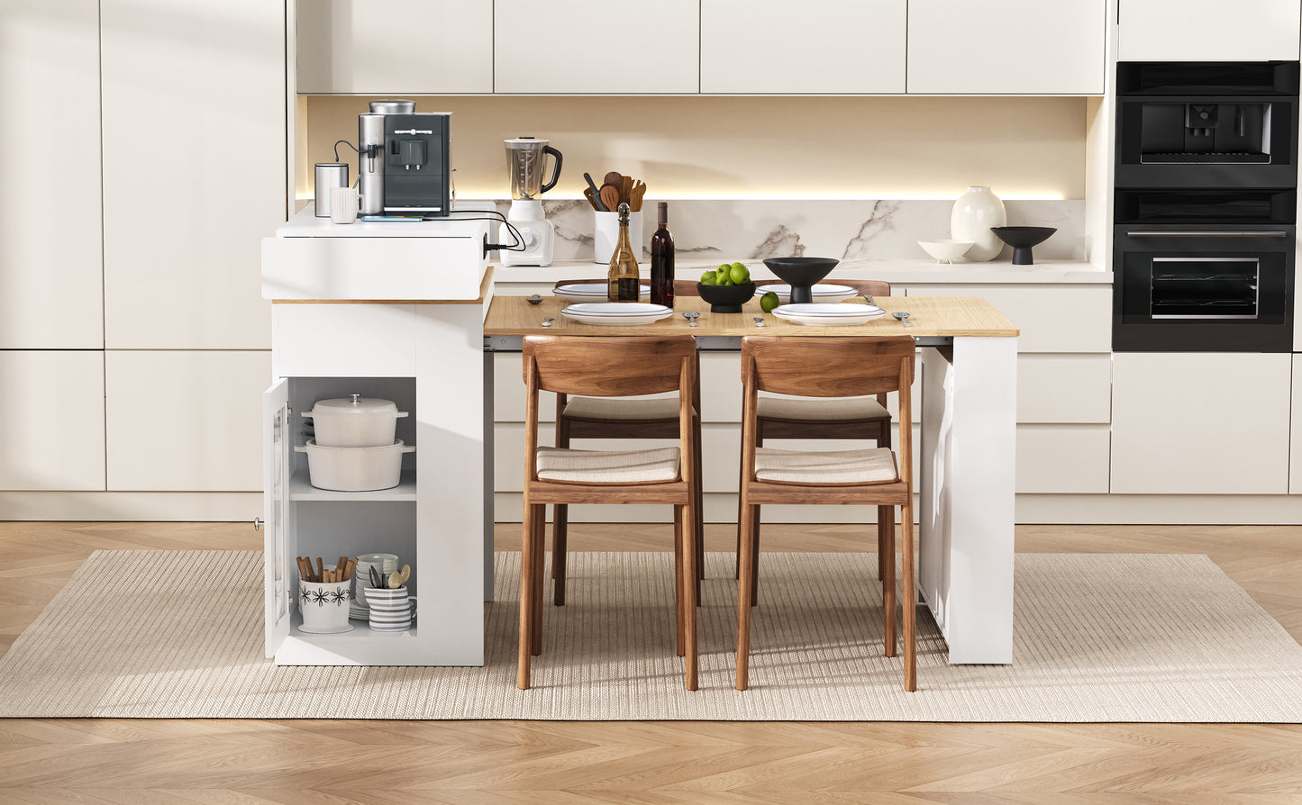 Extendable Dining Table with Storage - Creamy White