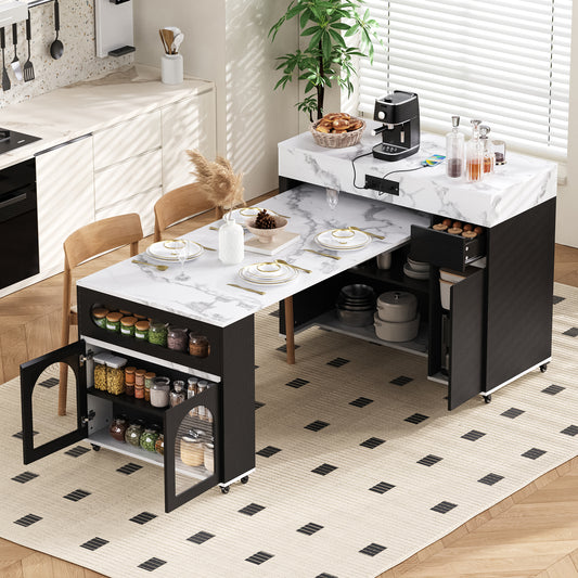 Extendable Dining Table - Black Marble Kitchen Island