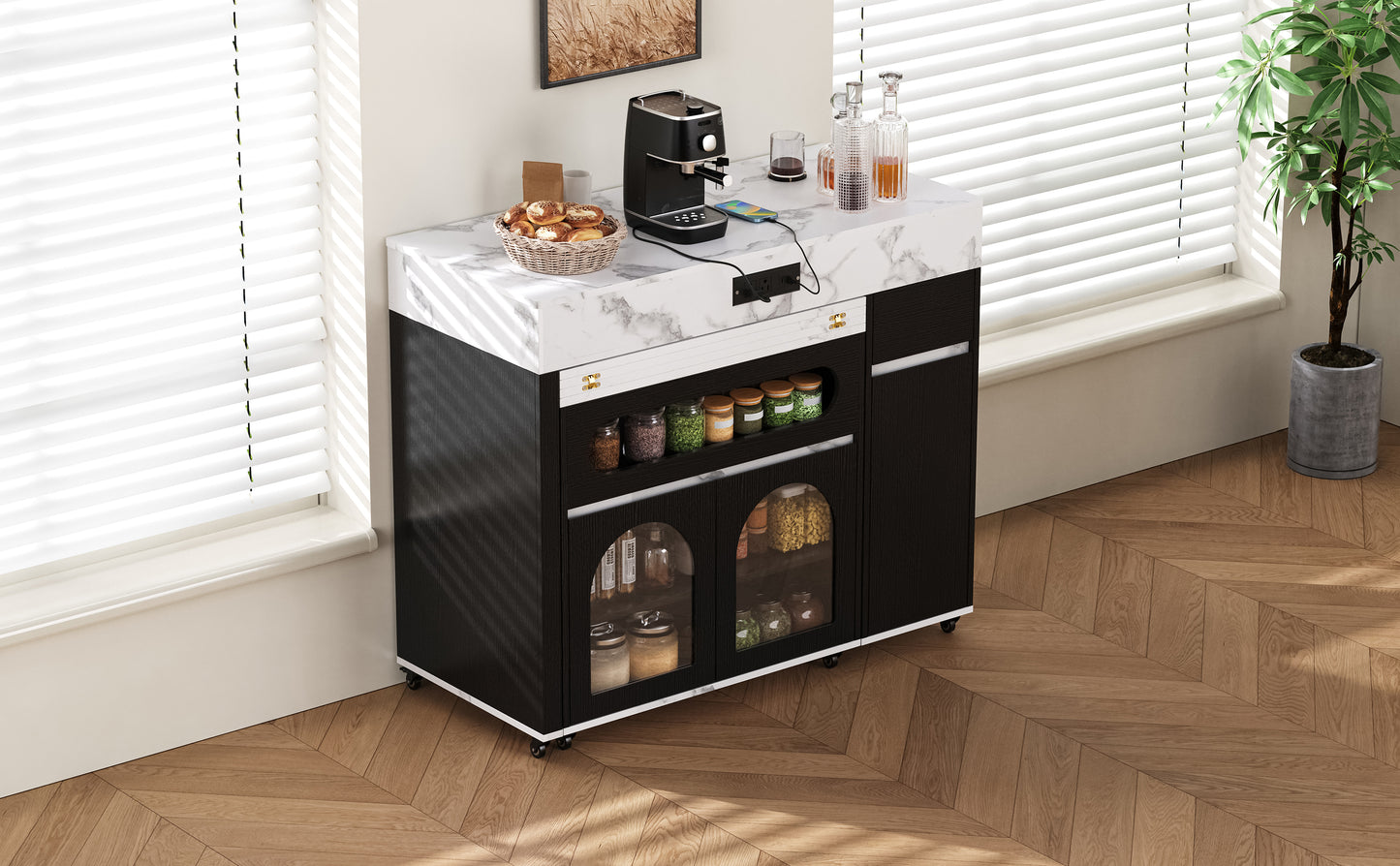 Extendable Dining Table - Black Marble Kitchen Island