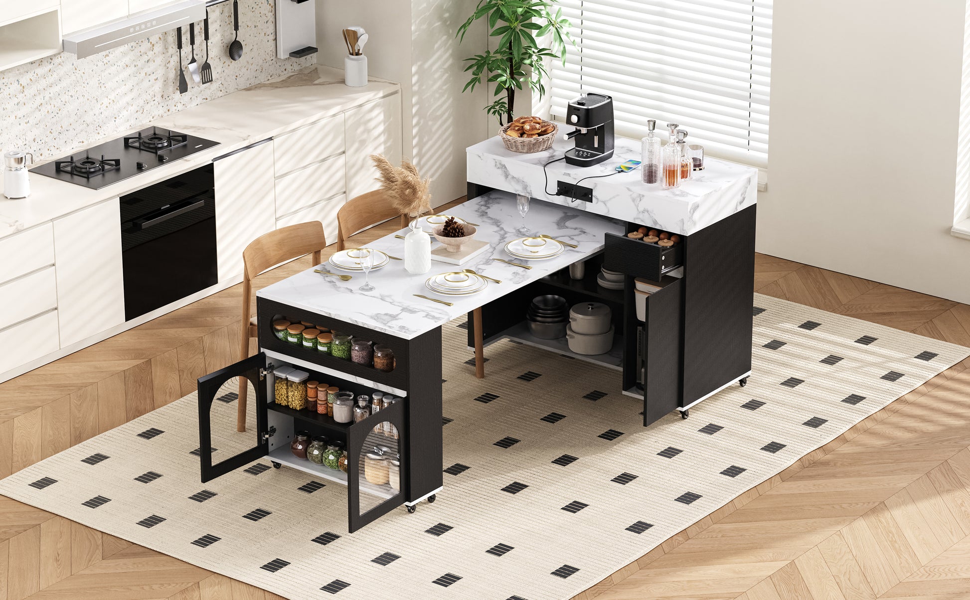 Extendable Dining Table - Black Marble Kitchen Island