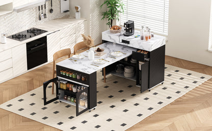 Extendable Dining Table - Black Marble Kitchen Island