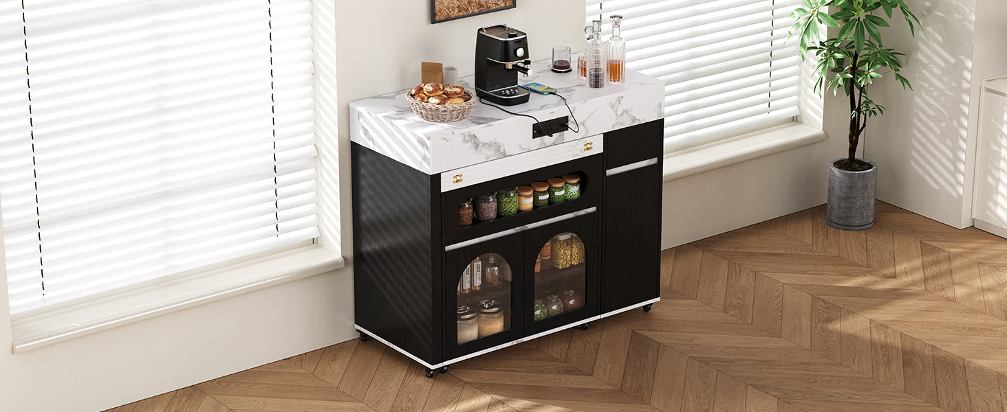 Extendable Dining Table - Black Marble Kitchen Island
