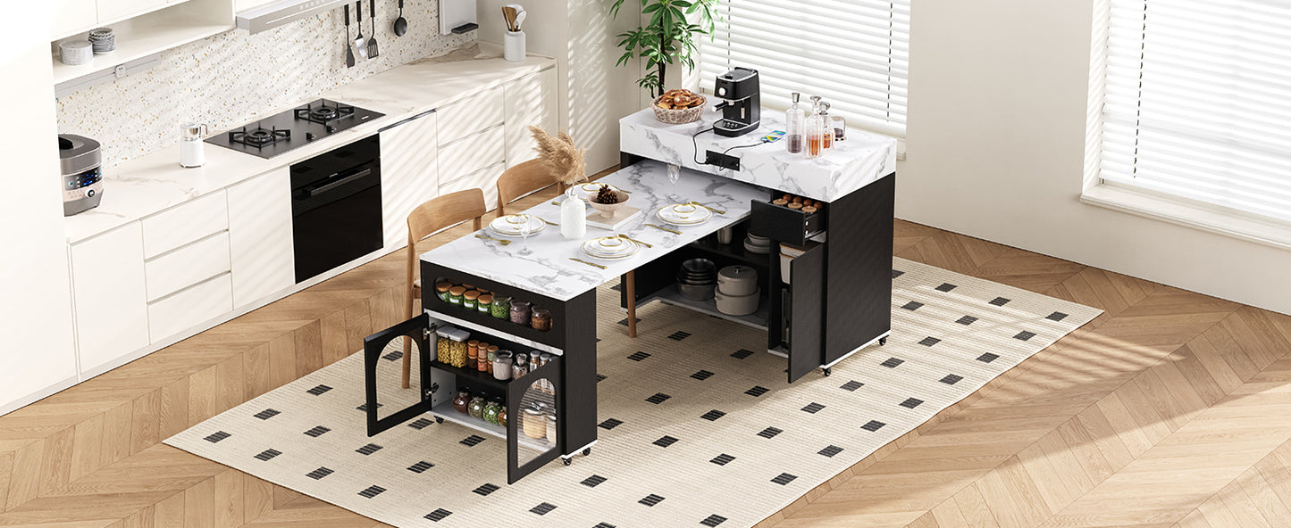 Extendable Dining Table - Black Marble Kitchen Island