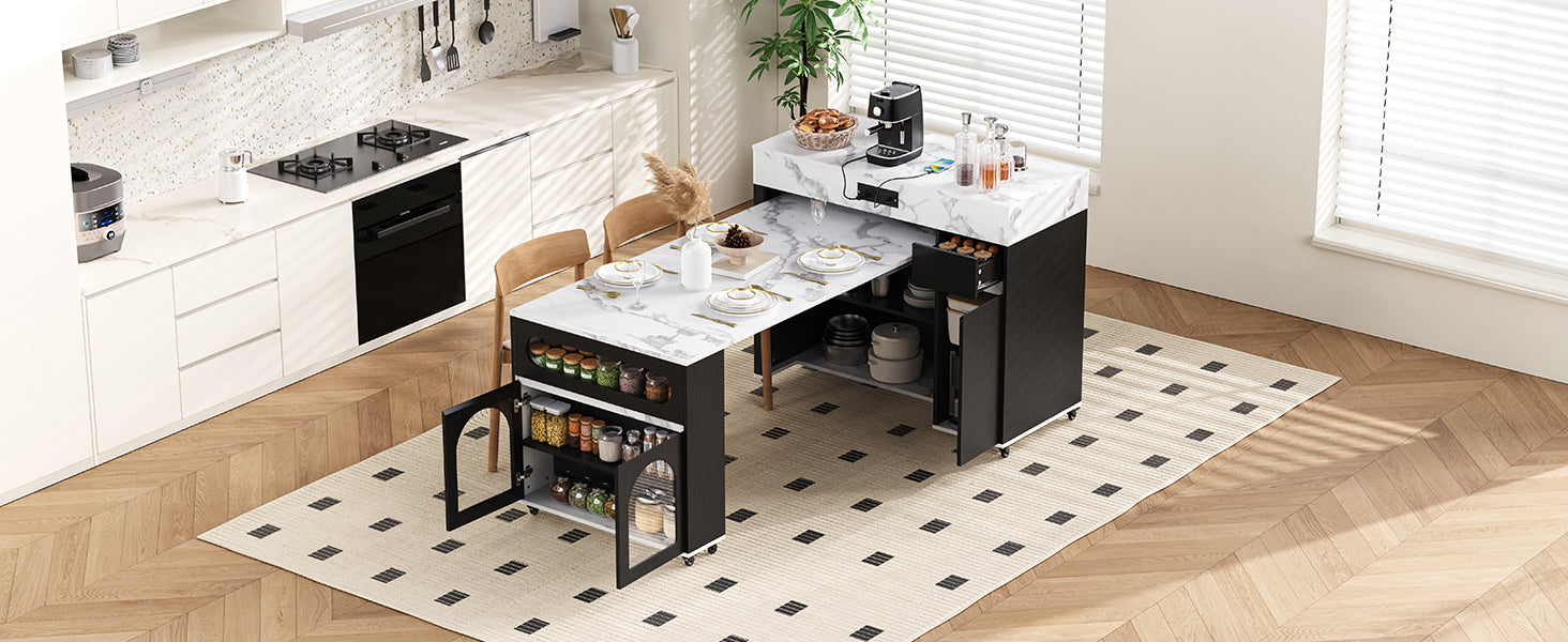 Extendable Dining Table - Black Marble Kitchen Island