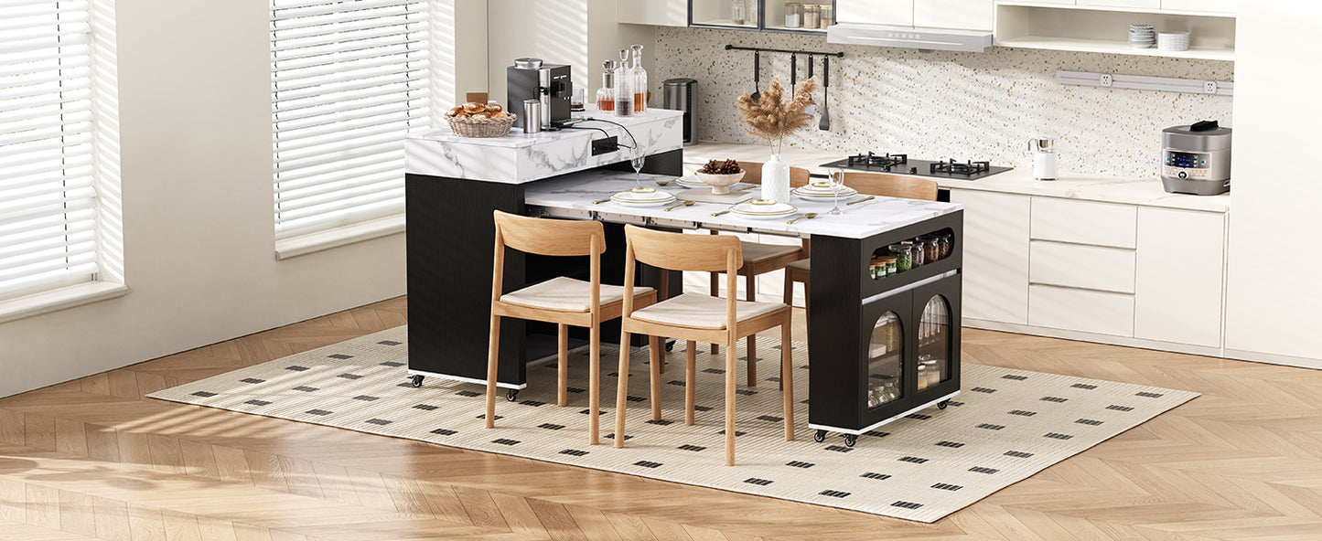 Extendable Dining Table - Black Marble Kitchen Island
