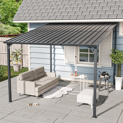 10 x 10 Wall-Mounted Hardtop Outdoor Pergola with Galvanized Steel Roof for Patio or Yard