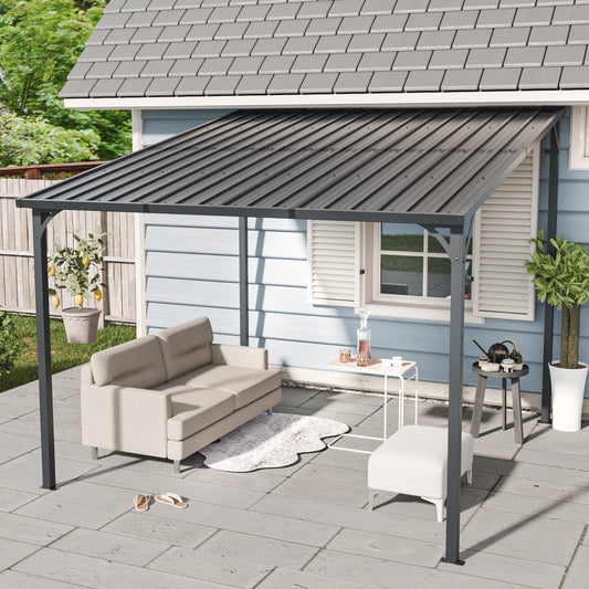 10 x 10 Wall-Mounted Hardtop Outdoor Pergola with Galvanized Steel Roof for Patio or Yard