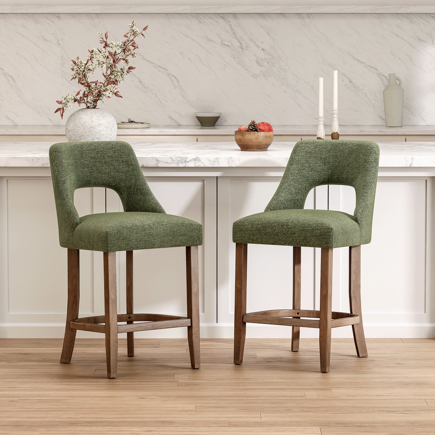 Bar Stools Set of 2, Upholstered Counter Height Bar Stools, Modern Counter Stools with Wood Legs for Kitchen Island Dining Room Bar