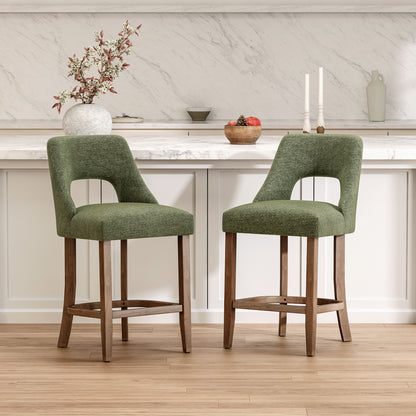 Bar Stools Set of 2, Upholstered Counter Height Bar Stools, Modern Counter Stools with Wood Legs for Kitchen Island Dining Room Bar