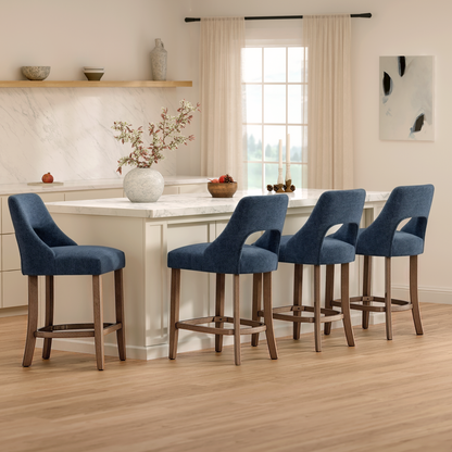 Bar Stools Set of 2, Upholstered Counter Height Bar Stools, Modern Counter Stools with Wood Legs for Kitchen Island Dining Room Bar