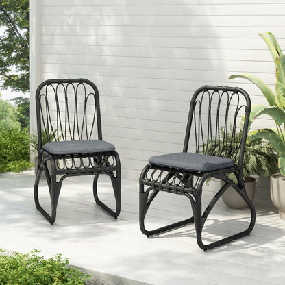 2-Person Black Gray Outdoor Rattan Dining Chairs - Weather Resistant Patio Set
