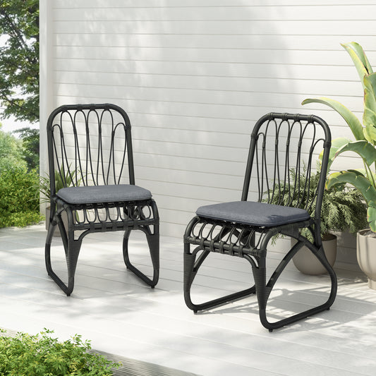 2-Person Black Gray Outdoor Rattan Dining Chairs - Weather Resistant Patio Set
