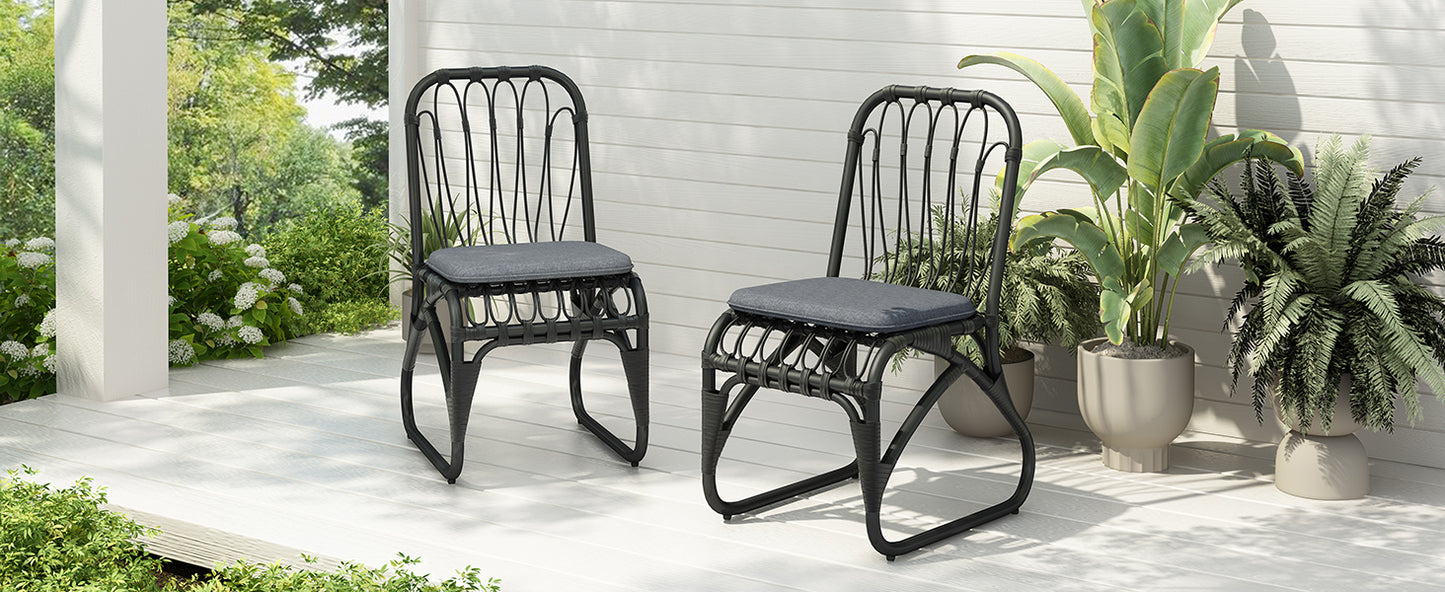 2-Person Black Gray Outdoor Rattan Dining Chairs - Weather Resistant Patio Set
