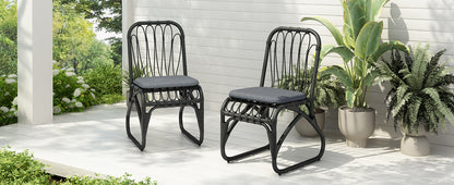 2-Person Black Gray Outdoor Rattan Dining Chairs - Weather Resistant Patio Set