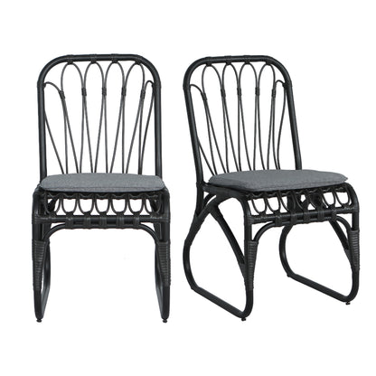 2-Person Black Gray Outdoor Rattan Dining Chairs - Weather Resistant Patio Set