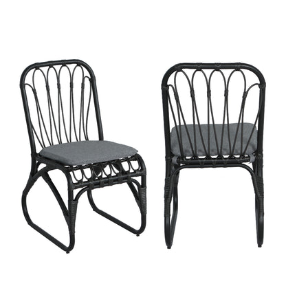 2-Person Black Gray Outdoor Rattan Dining Chairs - Weather Resistant Patio Set