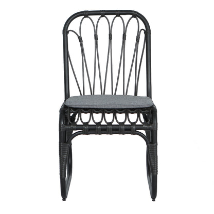2-Person Black Gray Outdoor Rattan Dining Chairs - Weather Resistant Patio Set