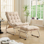 Beige Outdoor Lounge Chair with Ottoman, Sling Frame, and Puffy Cushion for Patio or Sunroom